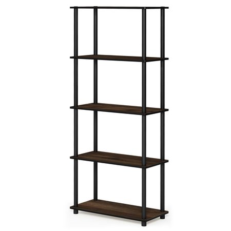 FURINNO 17091CWN-BK Turn-N-Tube 5-Tier Multipurpose Shelf Display Rack Columbia Walnut & Black 17091CWN/BK